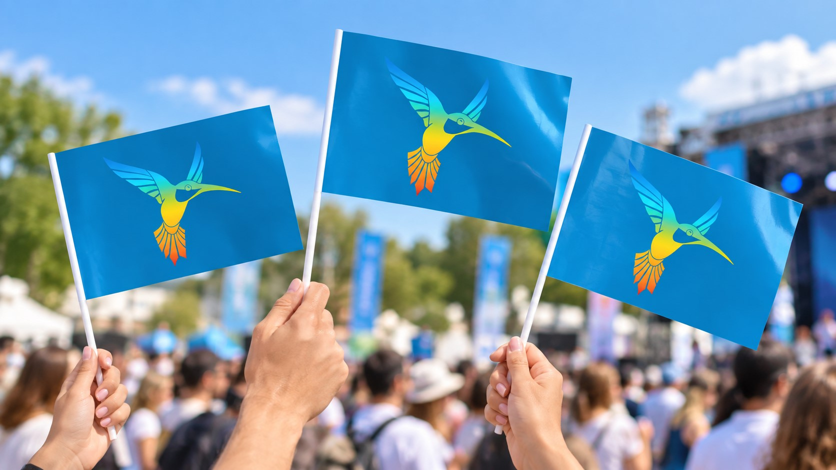 Бумажные флажки с логотипом на пластиковых палочках